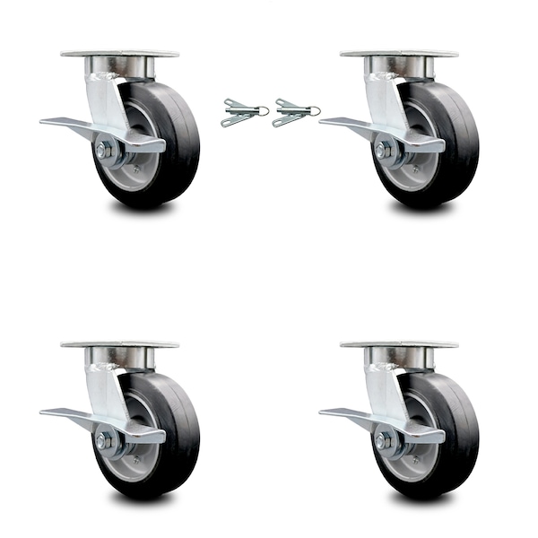 Service Caster 6 Inch Kingpinless Rubber on Aluminum Wheel Caster Brakes 2 Swivel Locks, 4PK SCC-KP30S620-RAR-SLB-BSL-2-SLB-2 - main